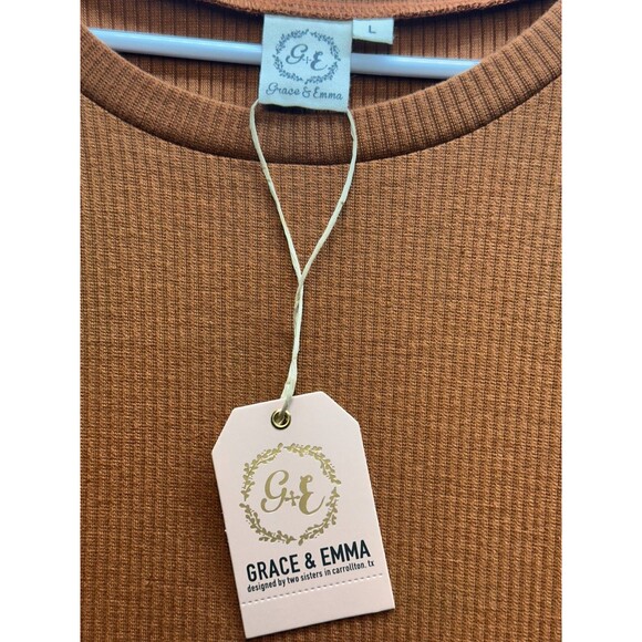 Grace & Emma Lace Sleeve Top L Rust Brown Knit Blouse Fall Casual Romantic NWT - Picture 7 of 9